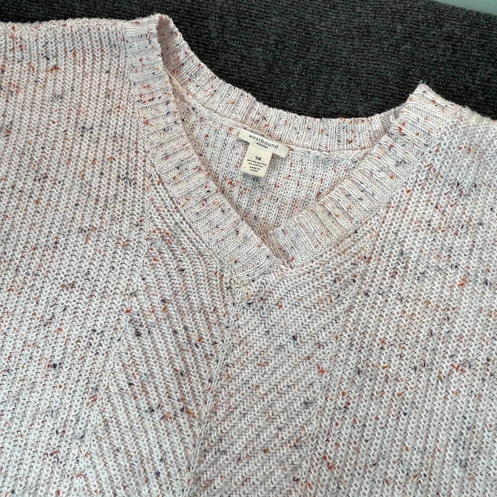 Westbound V-Neck Sweater Women 3X Cream Confetti Knit Space Dye Cozy Oversized